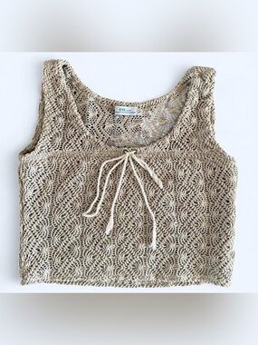 EVE Sage Green Open Knit Crochet Tie Front‎ Crop Top Medium